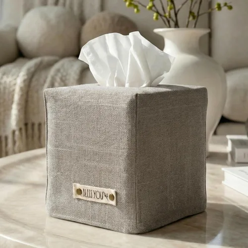 Miniatura 11 de Elegante funda para caja de pañuelos: este soporte de lino beige cubre instantáneamente tus cajas de pañuelos cuadradas, la cubierta de cubo