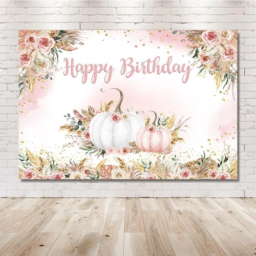 Miniatura 6 de MEHOFOND Fondo de cumpleaños de calabaza de otoño de 7 x 5 pies para niños, suministros de fiesta de primer y segundo cumpleaños, fondo de hierba