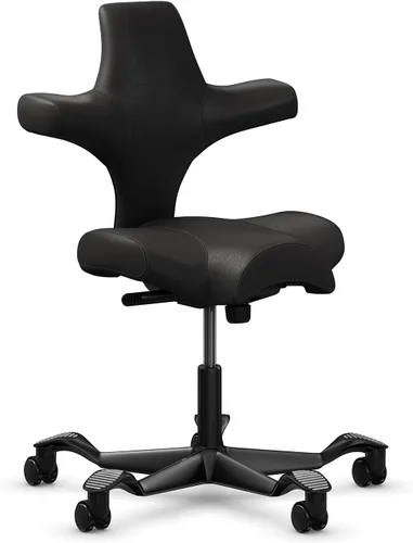 HAG Capisco Silla de escritorio estándar ajustable, marco negro, asiento negro de vinilo ónix