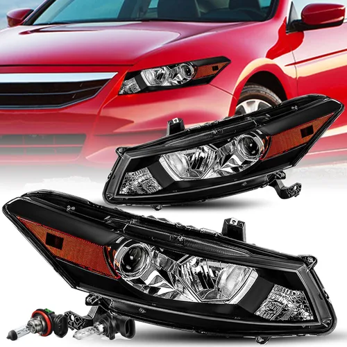 JSBOYAT Par de faros delanteros con bombillas para Honda Accord Coupe 2008-2012 de 2 puertas [tipo halógeno] OEM proyector faro negro esquina ámbar