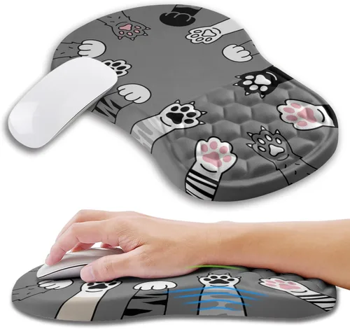 Miniatura 23 de Alfombrilla ergonómica para mouse con soporte de muñeca con espuma viscoelástica, almohadilla de masaje para aliviar el dolor del túnel carpiano