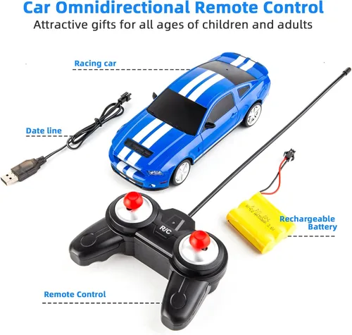Miniatura 6 de BDTCTK Control remoto 1/24 Ford Mustang Shelby GT500 RC Model Car, juguetes para niños y adultos mayores de 6 años, azul
