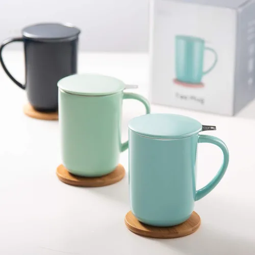 Miniatura 5 de CEEFU Taza de Té de Porcelana con Infusor y Tapa, Tetera con Filtro y Posavasos, Taza de Té de Hojas Sueltas Infusor Preparador, 16 OZ para Verde