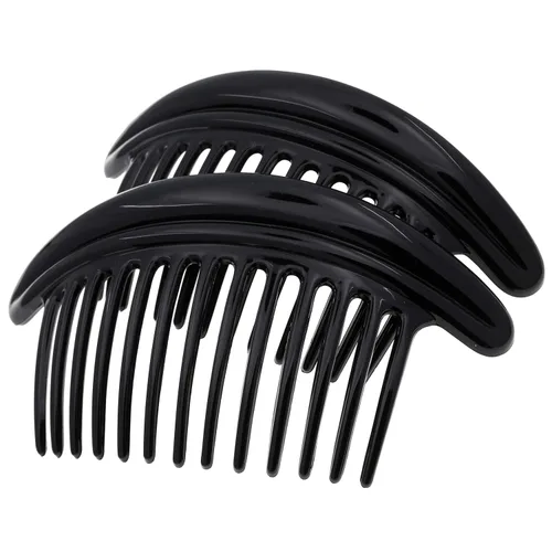 Camila Paris MP978/2 - Peines laterales franceses para el cabello, peines curvados negros entrelazados, pinzas de pelo de sujeción fuerte para