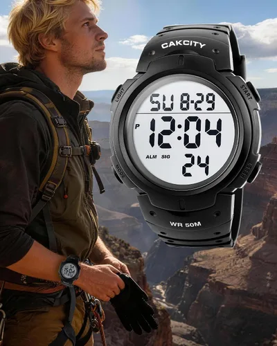 Miniatura 9 de CakCity Reloj deportivo digital para hombre, pantalla LED, esfera grande, reloj militar para hombre, impermeable, casual, luminoso, cronómetro