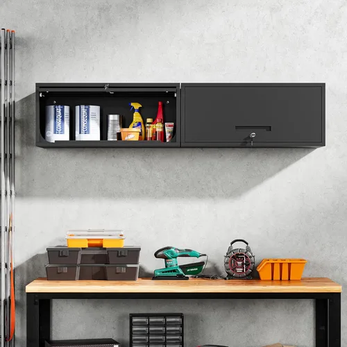 Miniatura 2 de Yizosh Armario de garaje de metal con puertas, armario de almacenamiento montado en la pared, gabinete de herramientas flotante para sótano, cocina