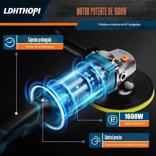 Miniatura 2 de LDHTHOPI Pulidora Buffer, 1600W 7 Pulgadas/6 Pulgadas Pulidora Buffer Rotatoria Encerador, 7 Velocidad Variable 1000-3500 RPM, Mango Desmontable