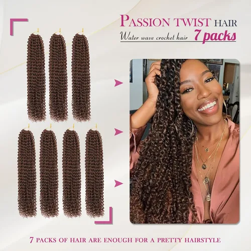 Miniatura 2 de Dansama - Paquete de 7 extensiones de cabello trenzado Passion Twist, con diseño de ondas de agua, para trenzas de estilo mariposa crochet