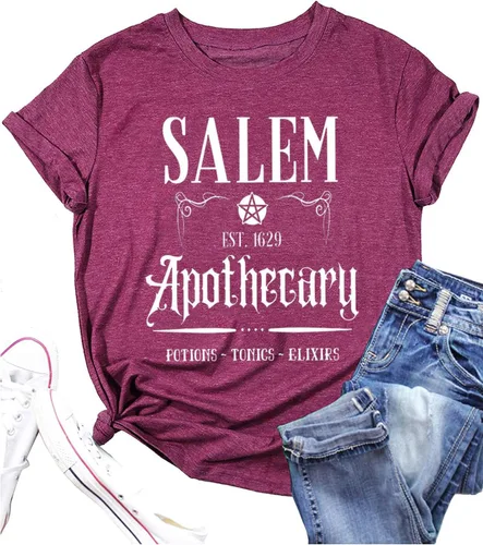Salem - Camiseta de manga corta para mujer, diseño de brujas de Halloween, camiseta de bruja de Salem, camisetas casuales de manga corta