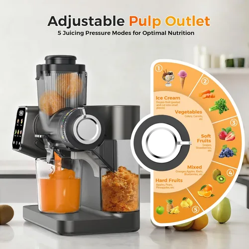 Miniatura 3 de WETIE Exprimidor de prensa en frío, máquinas de licuación lenta con pantalla táctil, presión de jugo ajustable, 99% de rendimiento de jugo