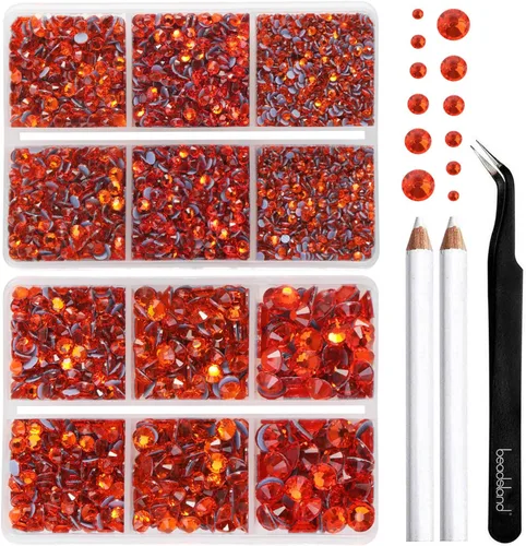 Miniatura 24 de BEADSLAND Hotfix - 6080 diamantes de imitación azul oscuro para ropa y manualidades, mezclados en 6 tamaños con kit de lápiz de cera y pinzas, Zafiro