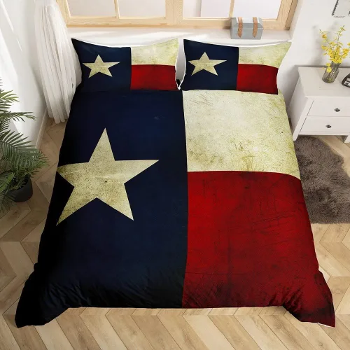jejeloiu Juego de funda de edredón con diseño de bandera de Texas, para hombres y mujeres, juego de ropa de cama con decoración vintage con 1 funda