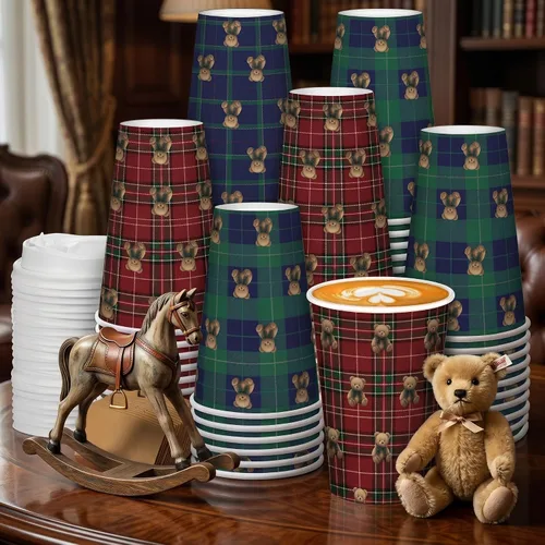 Miniatura 10 de Zhehao 90 piezas/30 juegos de tazas de café de papel navideñas con tapas y fundas, tazas de papel desechables para cacao caliente y fiestas
