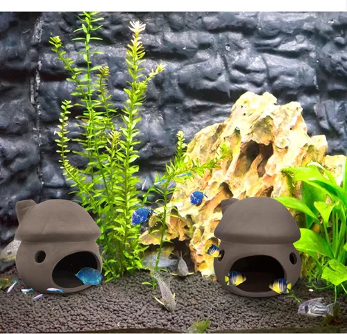 Miniatura 5 de WishLotus Decoración para cuevas de acuario, escondite de peces de acuario duradero, adorno de cerámica para pecera, casa de hongos, túnel oculto