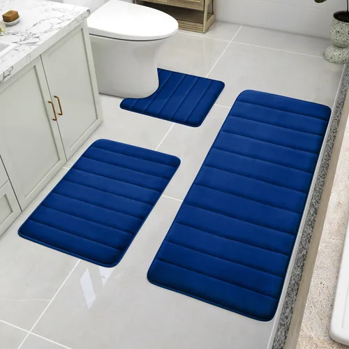 Miniatura 10 de BYSURE Juego de 3 tapetes de baño de espuma viscoelástica color gris, antideslizantes, extra suaves, absorbentes, lavables a máquina y secos