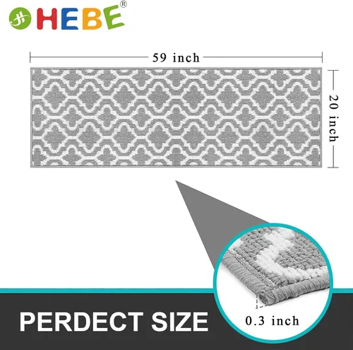 Miniatura 2 de HEBE Alfombra de pasillo lavable de 20"x59" para interiores, alfombra antideslizante para atrapar la suciedad, alfombras de pasillo, alfombrillas