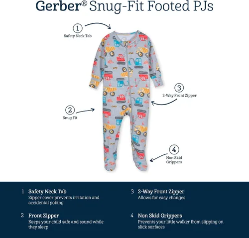 Miniatura 5 de Gerber Pijama unisex para bebé y niño pequeño, suave, con pies, con viscosa hecha con eucalipto