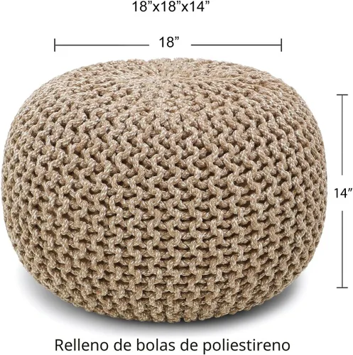 Miniatura 3 de REDEARTH Puf Otomano Redondo - Tejido a Mano con Cable Estilo Boho, Decoración del Hogar, Puf Circular, Reposapiés para Sala de Estar - Guardería