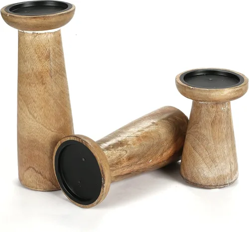 Miniatura 6 de Juego de 3 portavelas de pilar de madera hecho a mano, ideal para velas LED y pilares, regalo para bodas, Navidad, fiestas, hogar, spa, reiki