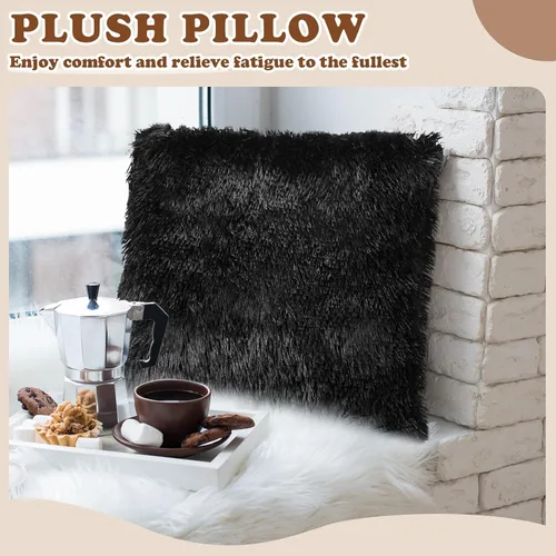 Miniatura 4 de VitalCozy 6 fundas de almohada de piel sintética esponjosa para sofá, cojín cuadrado de 18 x 18 pulgadas, almohada decorativa de lujo, suave