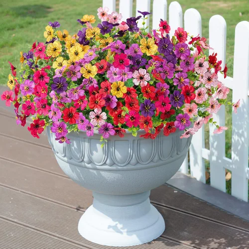 Miniatura 5 de florisso Plantas Artificiales Falsas Flores para Decoración Exterior, 12 Paquetes Margarita de Seda Sintética con Aspecto Real Resistente a UV