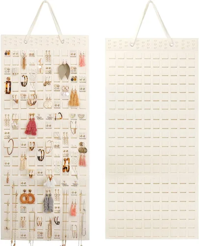 Miniatura 11 de Resovo Organizador de aretes colgantes, soporte para aretes y 20 ganchos, capacidad para hasta 300 pares, diseño compacto, material suave, Blanco