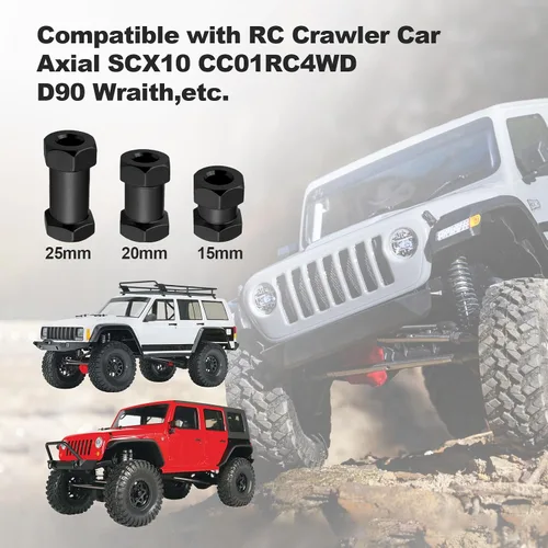 Miniatura 5 de Hobbypark - Paquete de 4 cubos de transmisión hexagonal de rueda de 0.472 in, acoplador combinador de aluminio, extensión de desplazamiento de 0.591