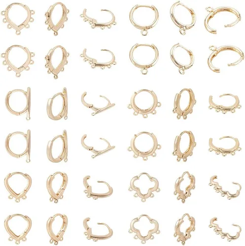 Pandahall - 12 pares de aretes de aro chapados en oro de 14 quilates, aretes colgantes redondos dorados, aretes de latón con cierre de palanca para