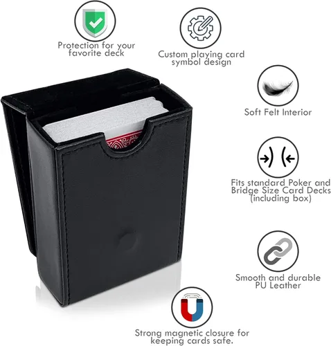 Miniatura 4 de Luck Lab Estuche/Soporte de Piel para una Sola Baraja de Cartas de Juego - Negro - Compatible con Cartas de Tamaño Póker y Puente