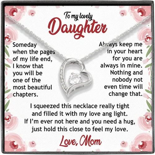 Collar para hija collar para hija con texto en inglés To My Lovely Daughter Always Keep Me in Your Heart Love from Mom regalo de cumpleaños para el