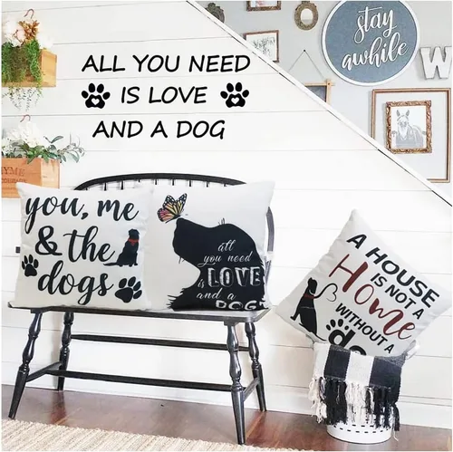 Miniatura 3 de Fundas de almohada para perro, fundas de almohada para mascotas, funda de almohada de algodón y lino para sofá, cama, 18 x 18 pulgadas, juego de 4