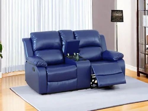 Miniatura 21 de Sofá reclinable manual moderno, sofá reclinable de cuero de 3 plazas, sofá reclinable de sala de estar, sofá con portavasos y mesa abatible