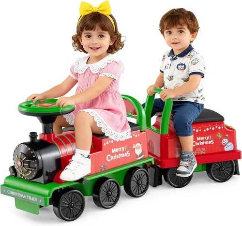 Miniatura 15 de Honey Joy - Tren para montar con 16 piezas de pistas, juguete eléctrico alimentado por batería de 6V para niños, luces intermitentes y música, Azul