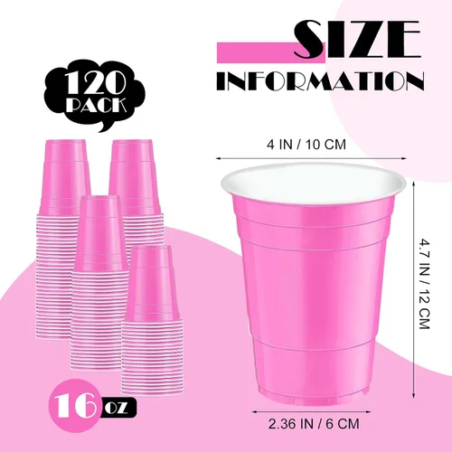 Miniatura 2 de 120 vasos de plástico rosa de 16 onzas para el día de San Valentín, vasos de plástico de 16 onzas, tazas de fiesta rosas para beber, degustaciones