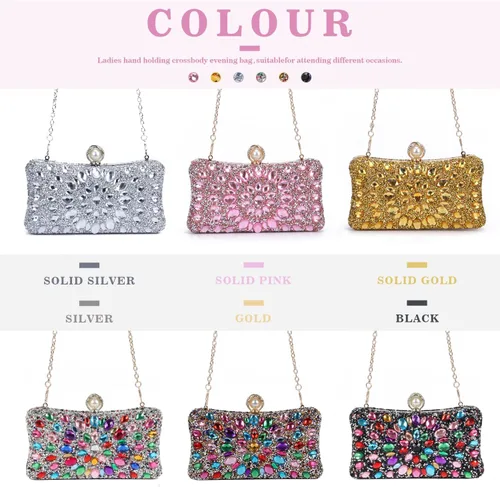 Miniatura 7 de SUKUTU Bolso de noche con diamantes de imitación para mujer, multicolor, con cristales deslumbrantes, para fiesta, novia, boda, cóctel, bolso