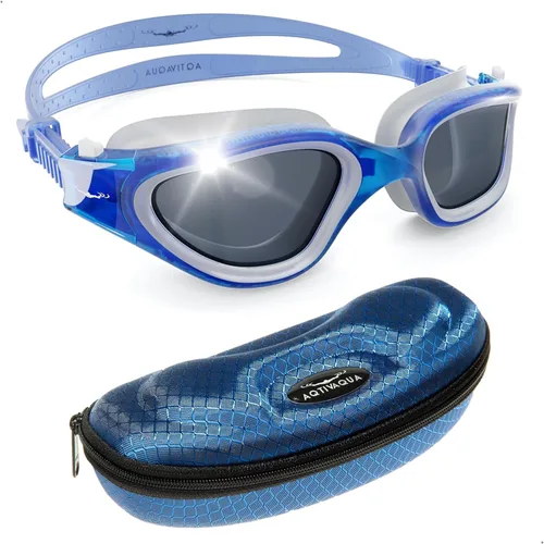 Miniatura 40 de AqtivAqua DX - Gafas de natación con visión amplia para adultos, hombres y mujeres, antiempañamiento y sin fugas Gafas negras + funda plateada