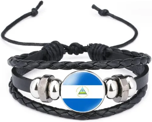 Miniatura 127 de vmcoatdu Mundial Muchas Banderas Nacionales Brazalete Retro de Aleación de Cuero para Pulsera de Cuerda Trenzada de Bandera Nacional