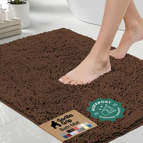 Miniatura 36 de Gorilla Grip - Tapete de baño afelpado, absorbente, peludo, de felpilla, para base de inodoro cuadrada, reverso de goma, suave, de microfibra, claro