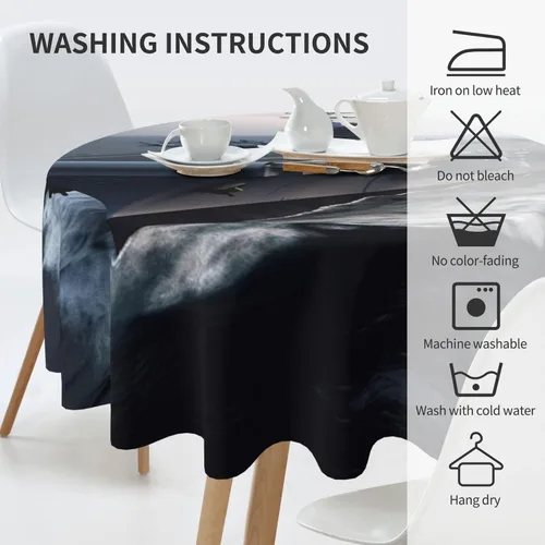Miniatura 6 de Mantel redondo con estampado de portaaviones de 60 pulgadas, suave, resistente a las arrugas, impermeable, para cocina, comedor, fiestas, camping