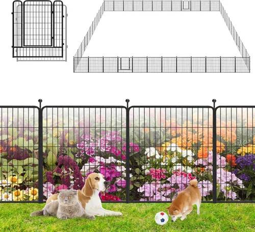 Miniatura 22 de Valla de Jardín con Puerta Cercado de Metal para Patio, 32 pulgadas x 23 pies 10 Paneles de Valla Sin Excavación Paneles de Valla Temporal