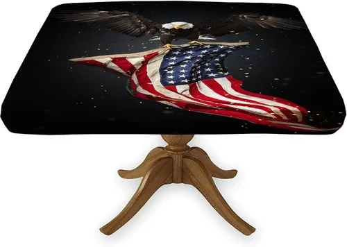 Miniatura 12 de Mantel cuadrado ajustable con bandera americana, 4 de julio, Día de la Independencia, manteles de madera con borde elástico, resistente a