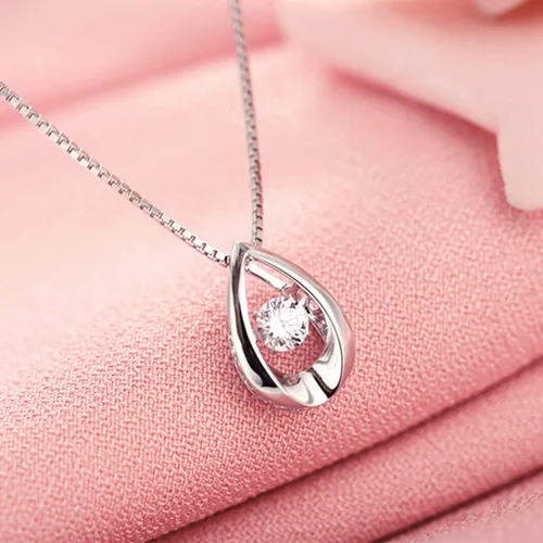 Miniatura 7 de Han han 18K White Gold Plated 925 Sterling Silver Tear Drop Pendant Necklace for Women with CZ Diamond, 5A+ Cubic Zirconia Necklace for Women
