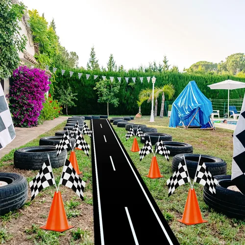 Miniatura 5 de Remagr Alfombra de Decoración para Fiestas de Pista de Carreras de Piso Corredor Negro Mantel Largo de Pista de Carreras Camino Corredor de Mesa