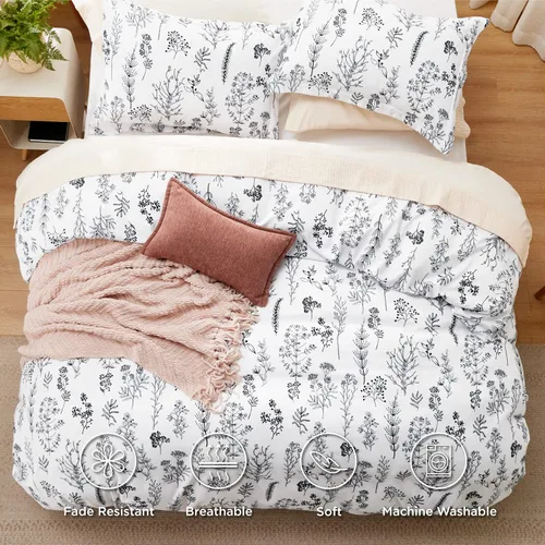 Miniatura 3 de Bedsure - Juego de edredón King, juego de ropa de cama blanco brillante, 3 piezas de ropa de cama floral bonita, 1 edredón reversible suave con 21