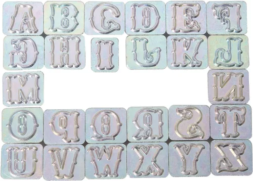 Miniatura 2 de Kit de 27 piezas de punzón estándar de cuero del alfabeto, 26 sellos del alfabeto de 3/4 pulgadas (0.748 in) y 1 mango de estampado