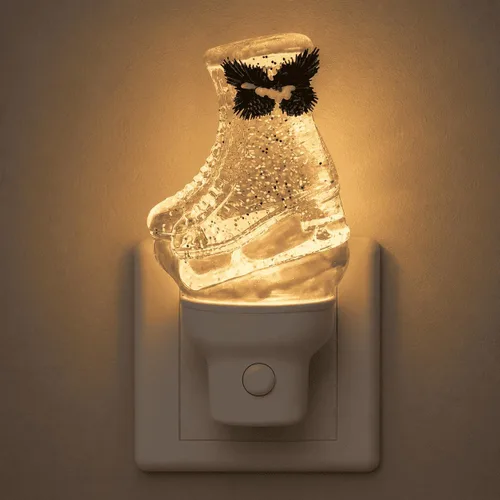 Luz nocturna de Navidad enchufable a la pared, luz nocturna de agua con purpurina con opciones USB/tomacorriente, botas de esquí de Navidad, luz