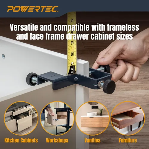 Miniatura 7 de POWERTEC Abrazaderas de instalación frontal para cajón, juego de abrazaderas ajustables para gabinete, herramienta de montaje y alineación rápida