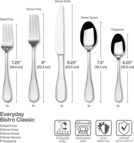 Miniatura 2 de Fitz & Floyd Fitz and Floyd Everyday Bistro Classic Cubiertos servicio de 45 piezas para ocho, gris, 5266453