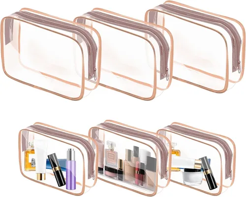 Miniatura 8 de Bolsa de maquillaje transparente AURUZA, bolsas de aseo portátiles para viajes con cremallera, bolsas organizadoras transparentes aprobadas por