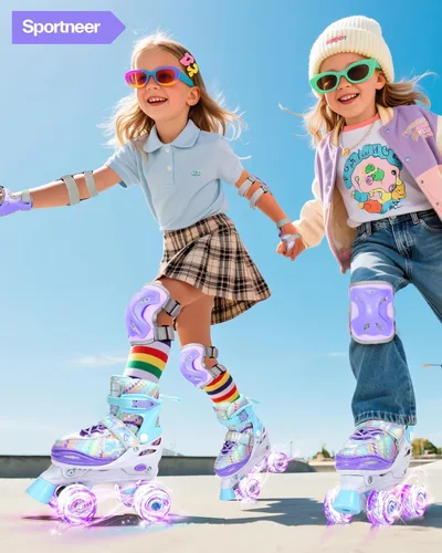 Miniatura 2 de Sportneer Patines para niños: 4 tamaños ajustables patines cuádruples con ruedas iluminadas para niñas de 5-8, 8-12 niños pequeños principiantes